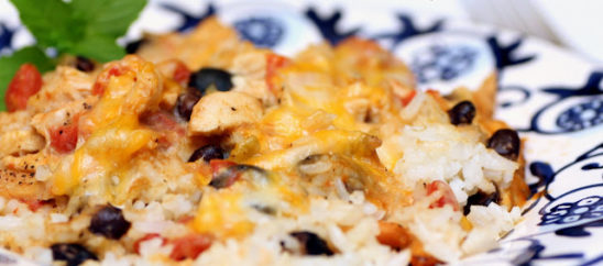 Chicken and Black Bean Green Enchilada Rice Bake