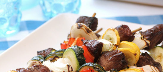 Sirloin and Summer-Vegetable Kebabs with Gorgonzola Port Sauce
